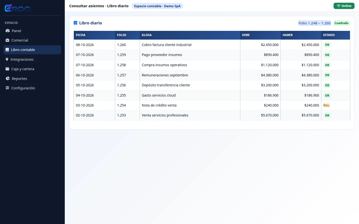 Libro contable en EROC System
